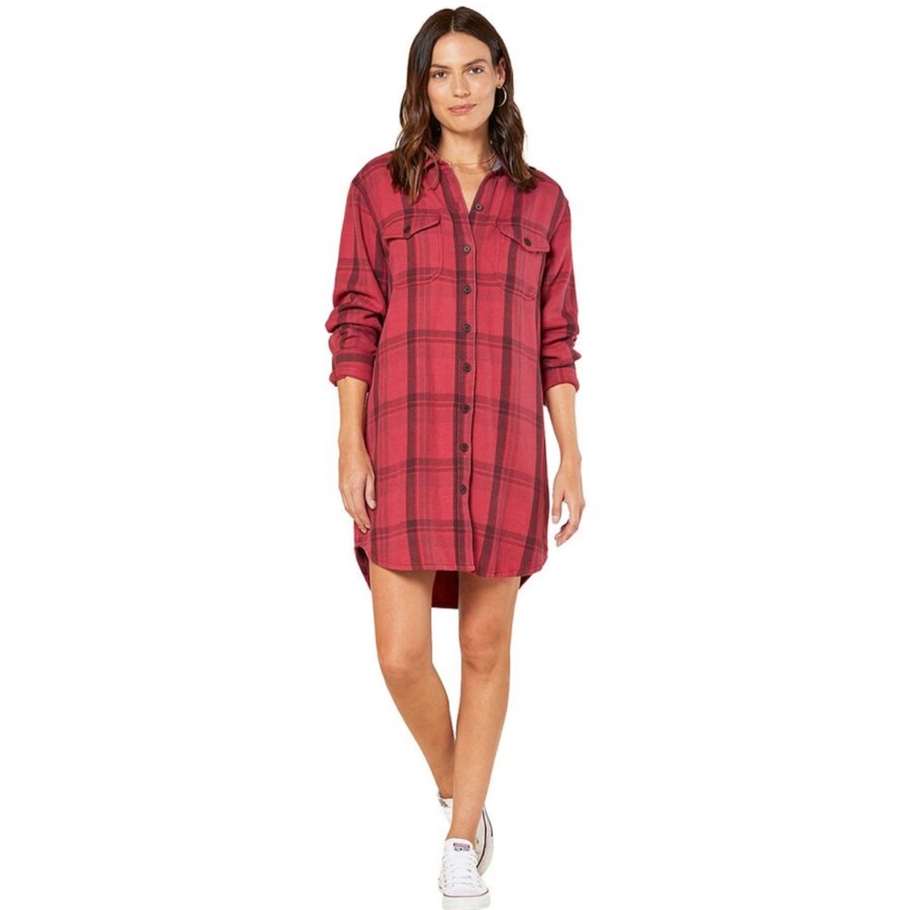 Outerknown Red Plaid Blanket Shirtdress